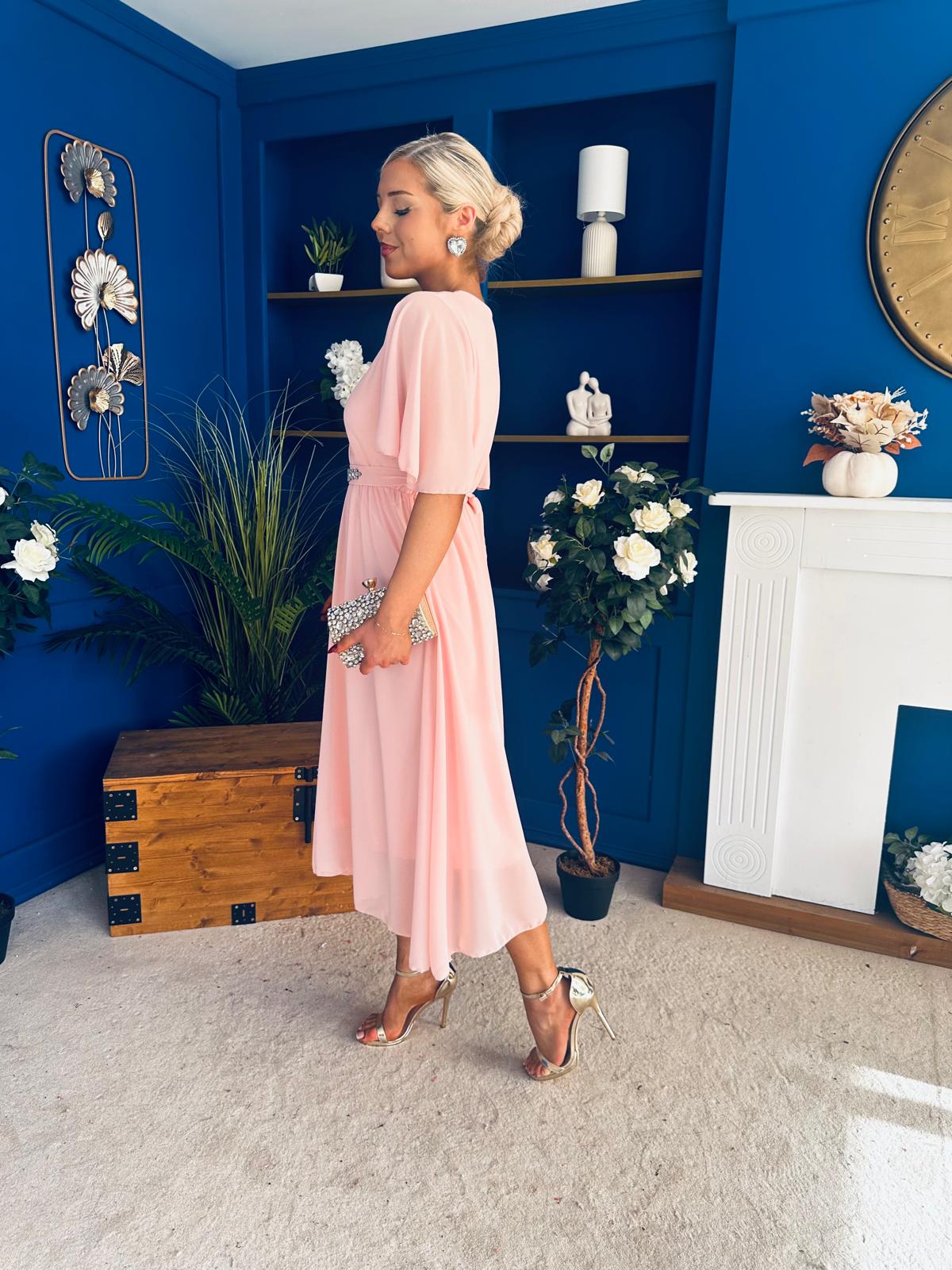 Darcy Embellished Belt Midi Dress Pwr Pink