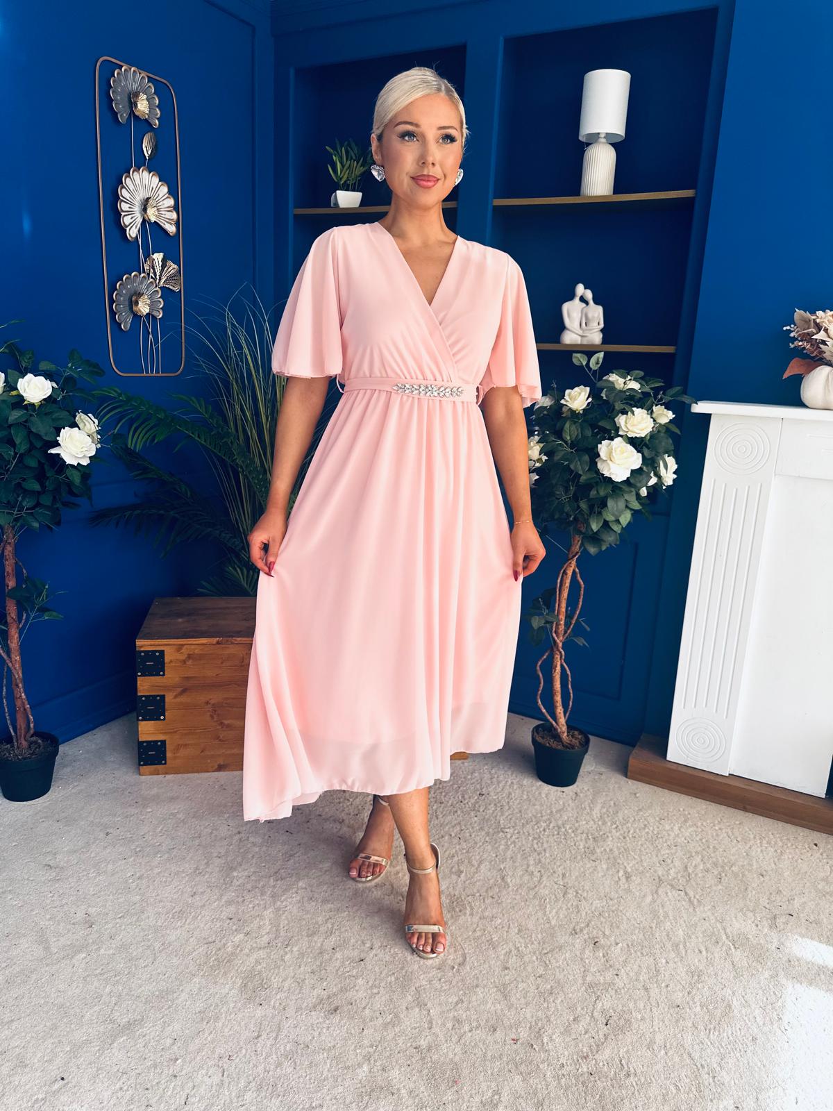 Darcy Embellished Belt Midi Dress Pwr Pink