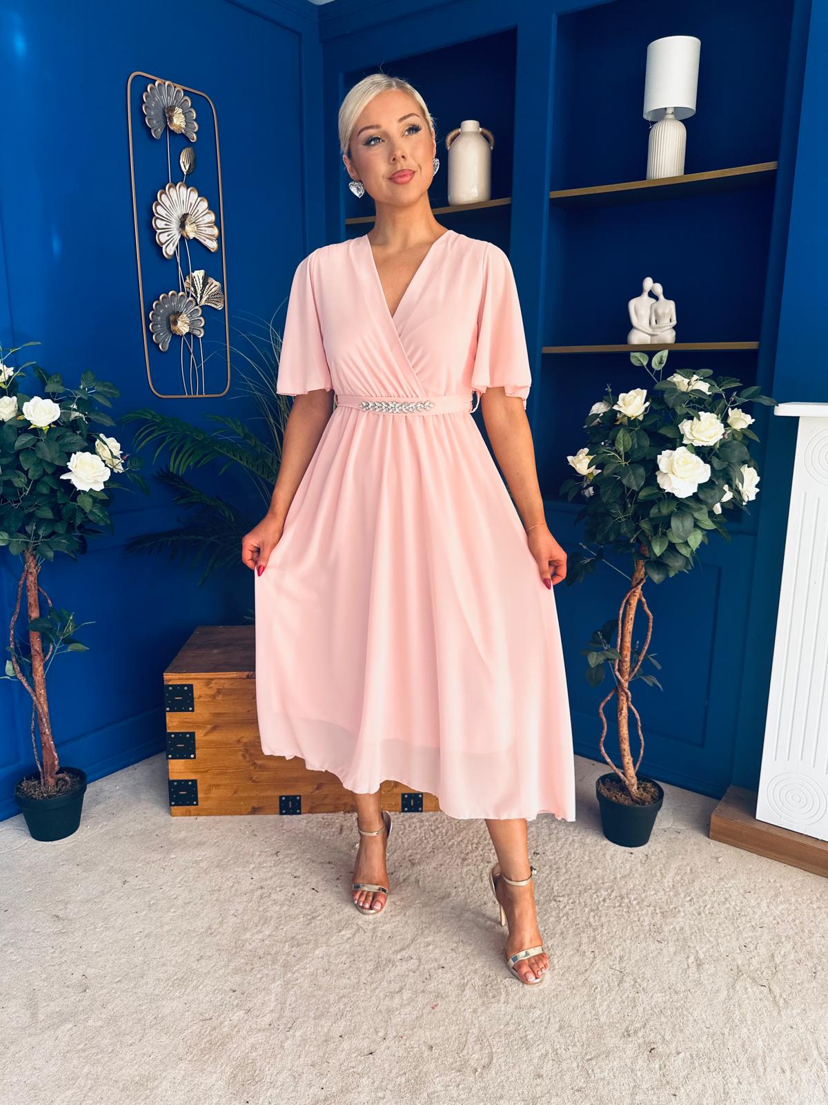 Darcy Embellished Belt Midi Dress Pwr Pink