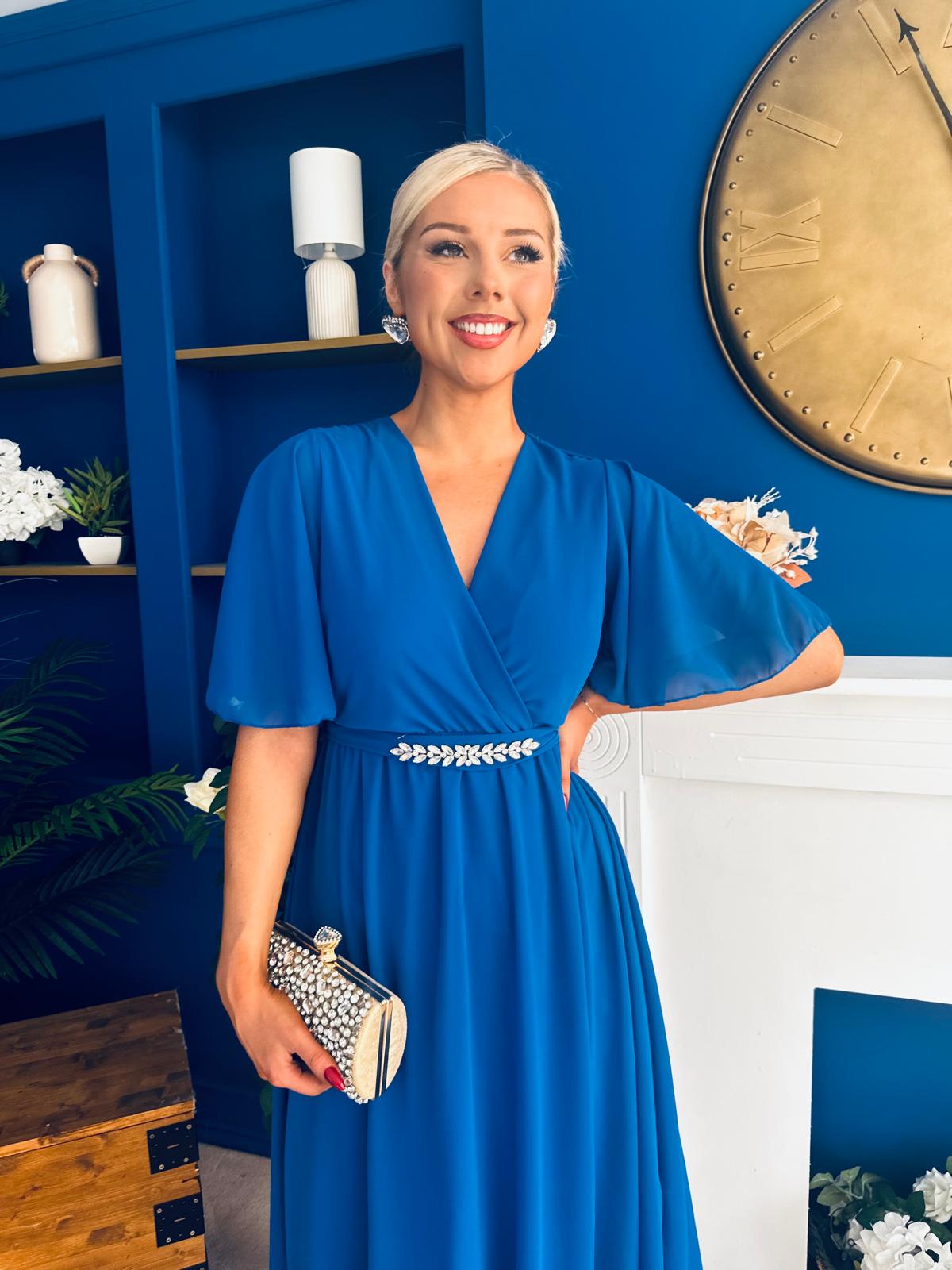 Darcy Embellished Belt Midi Dress Cobalt