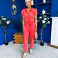 Marissa Short Sleeve Denim Jumpsuit Coral PRE ORDER Arriving 11 March