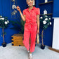 Marissa Short Sleeve Denim Jumpsuit Coral PRE ORDER Arriving 11 March