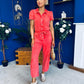 Marissa Short Sleeve Denim Jumpsuit Coral PRE ORDER Arriving 11 March
