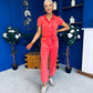 Marissa Short Sleeve Denim Jumpsuit Coral PRE ORDER Arriving 11 March