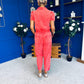 Marissa Short Sleeve Denim Jumpsuit Coral PRE ORDER Arriving 11 March
