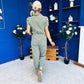 Marissa Short Sleeve Denim Jumpsuit Khaki PRE ORDER Arriving 11 March
