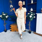 Marissa Short Sleeve Denim Jumpsuit Beige