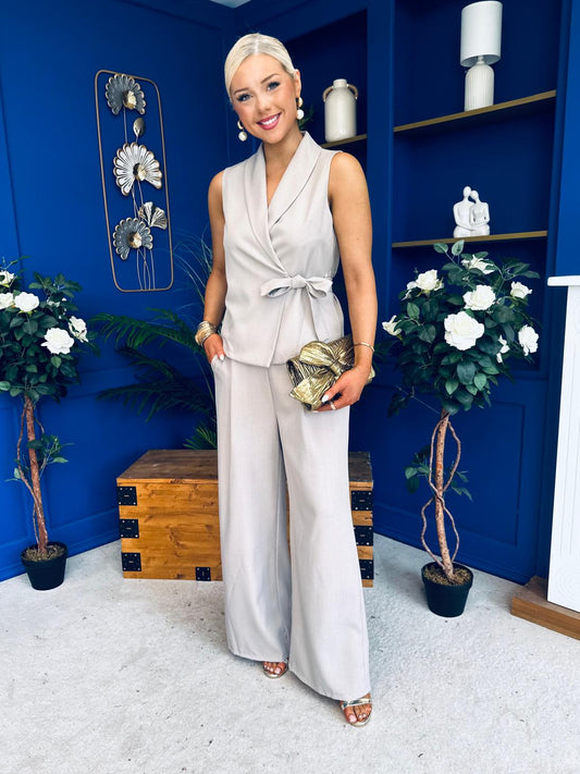 Janis Wrap Waistcoat & Trouser Set Stone