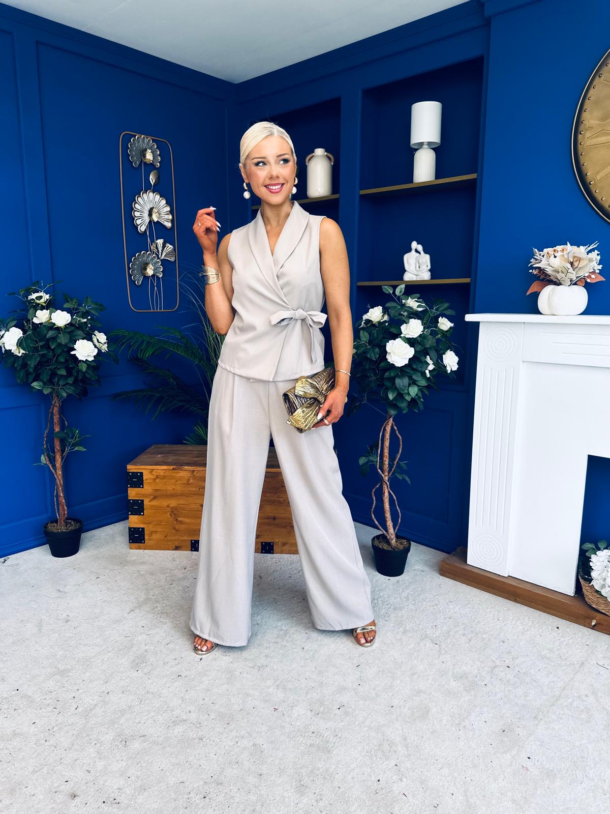 Janis Wrap Waistcoat & Trouser Set Stone