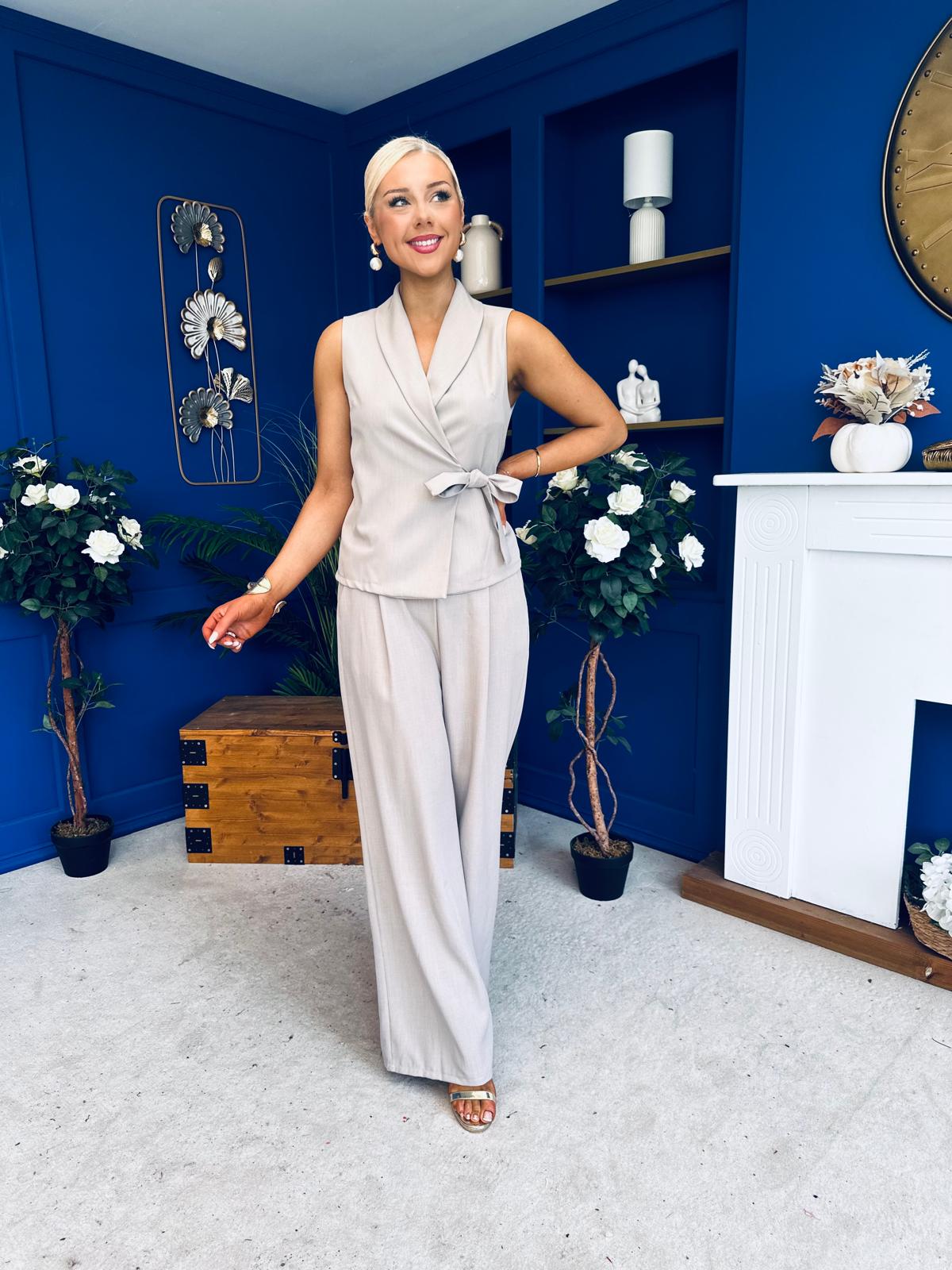 Janis Wrap Waistcoat & Trouser Set Stone