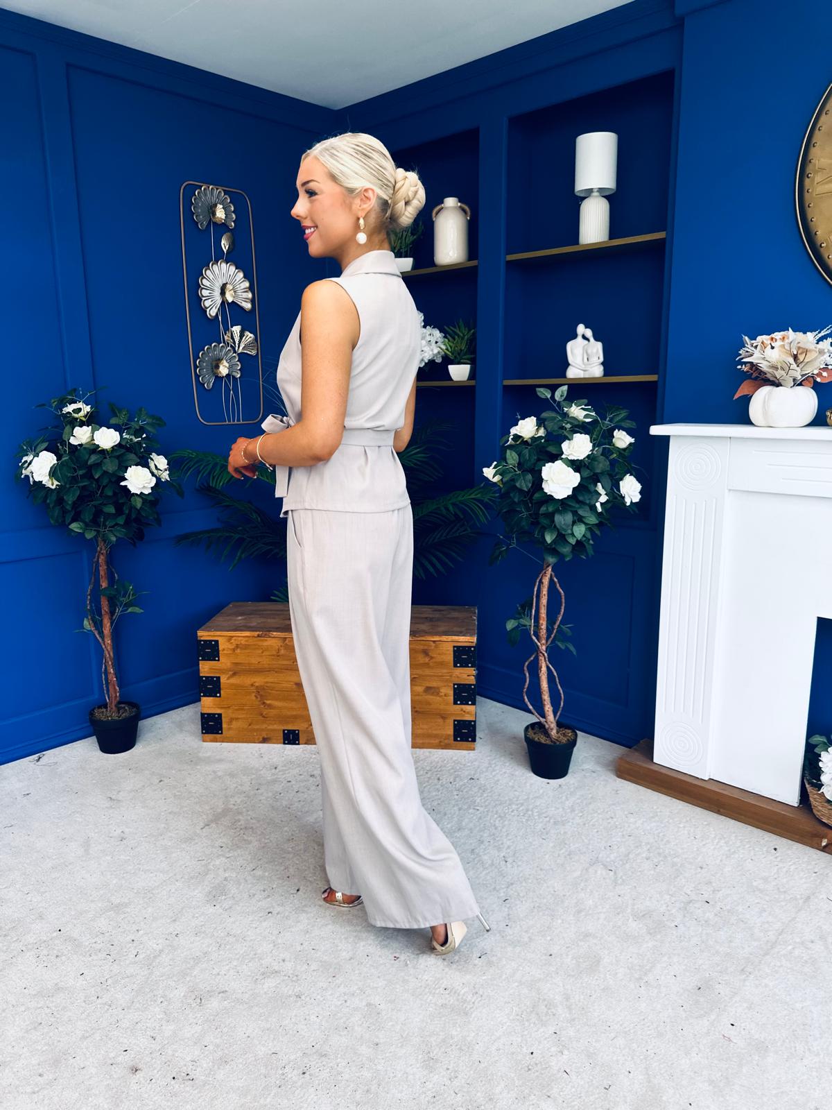 Janis Wrap Waistcoat & Trouser Set Stone