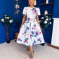 Elowin Short Sleeve Skater Midi Dress Floral Blue