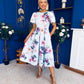 Elowin Short Sleeve Skater Midi Dress Floral Blue