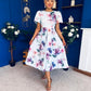 Elowin Short Sleeve Skater Midi Dress Floral Blue