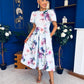 Elowin Short Sleeve Skater Midi Dress Floral Blue