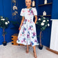 Elowin Short Sleeve Skater Midi Dress Floral Blue