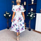 Elowin Short Sleeve Skater Midi Dress Floral Blue
