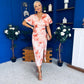 Priscilla Wrap Over Ruched Detail Midi Dress Coral Marble
