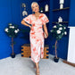 Priscilla Wrap Over Ruched Detail Midi Dress Coral Marble