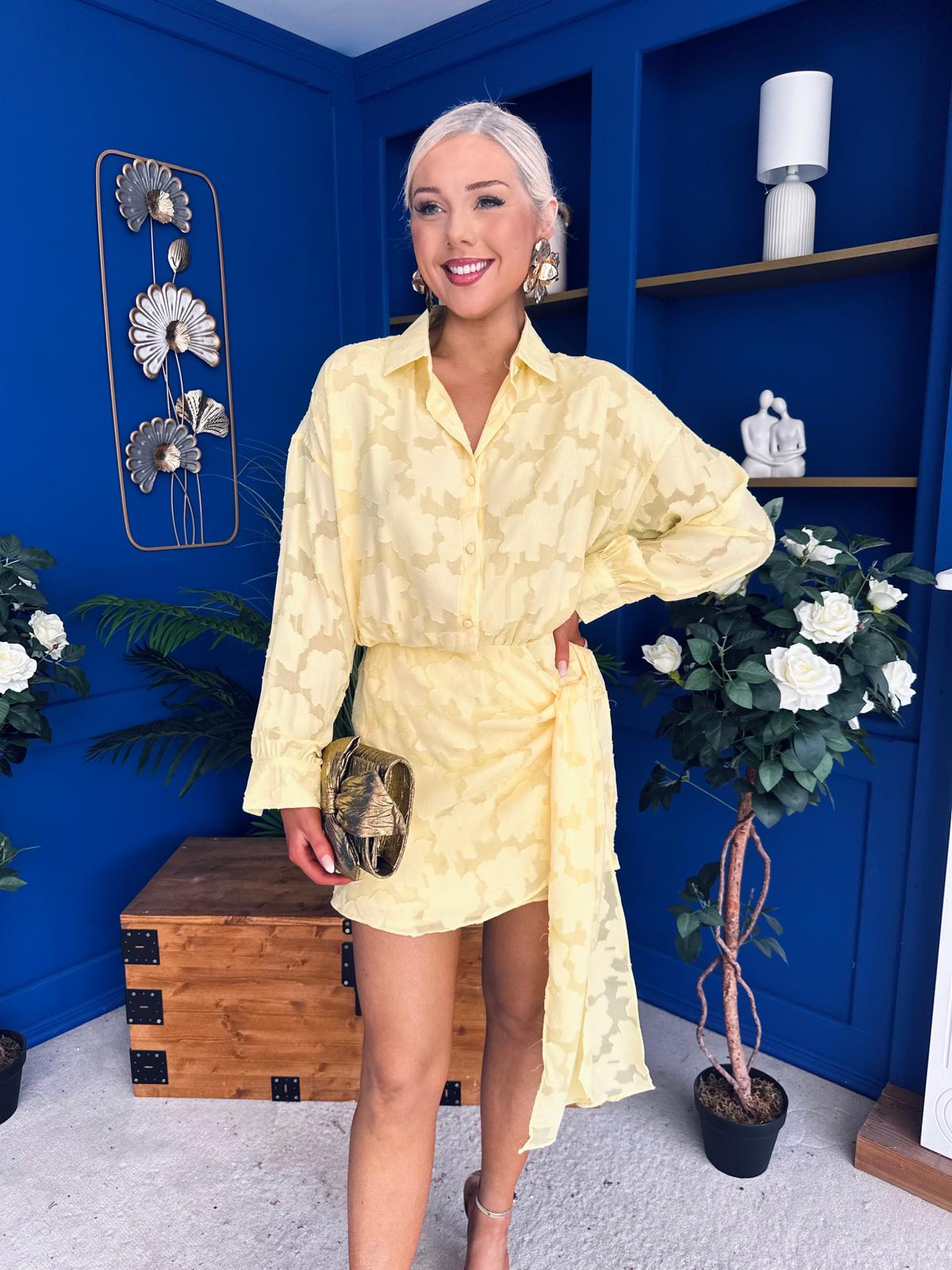 Primrose Drape Detail Mini Dress Burnout Yellow