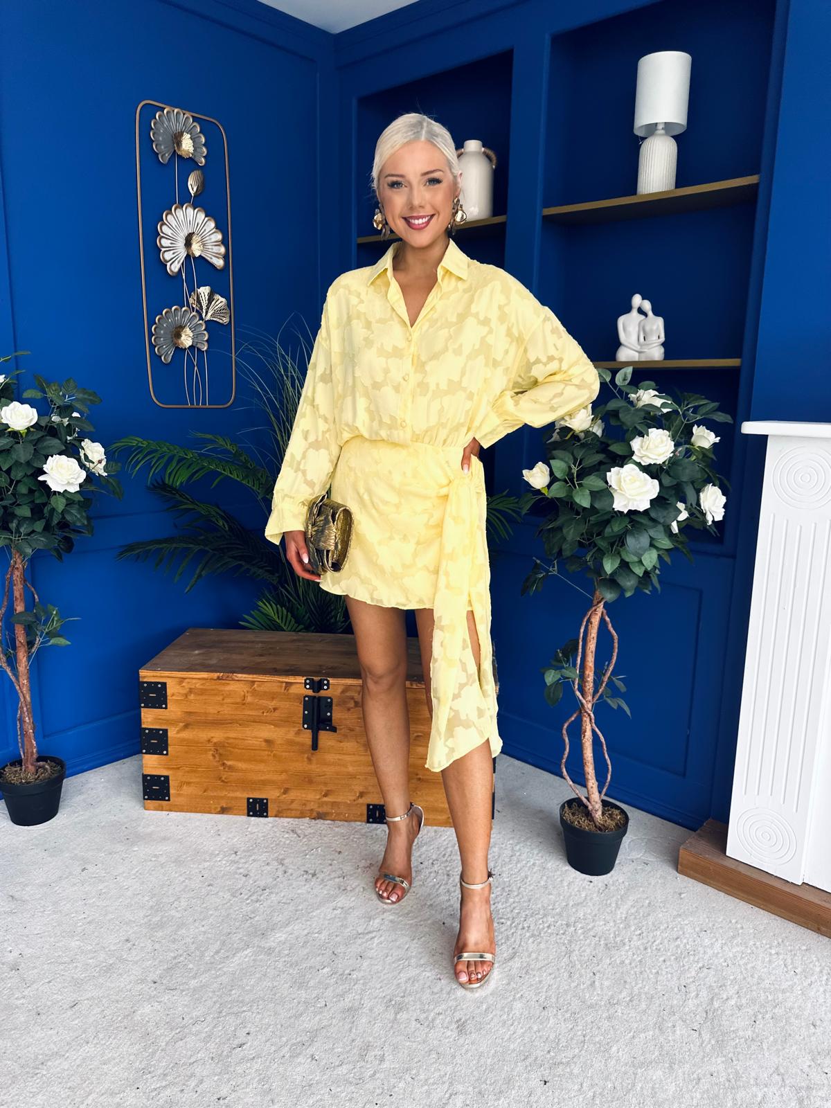 Primrose Drape Detail Mini Dress Burnout Yellow