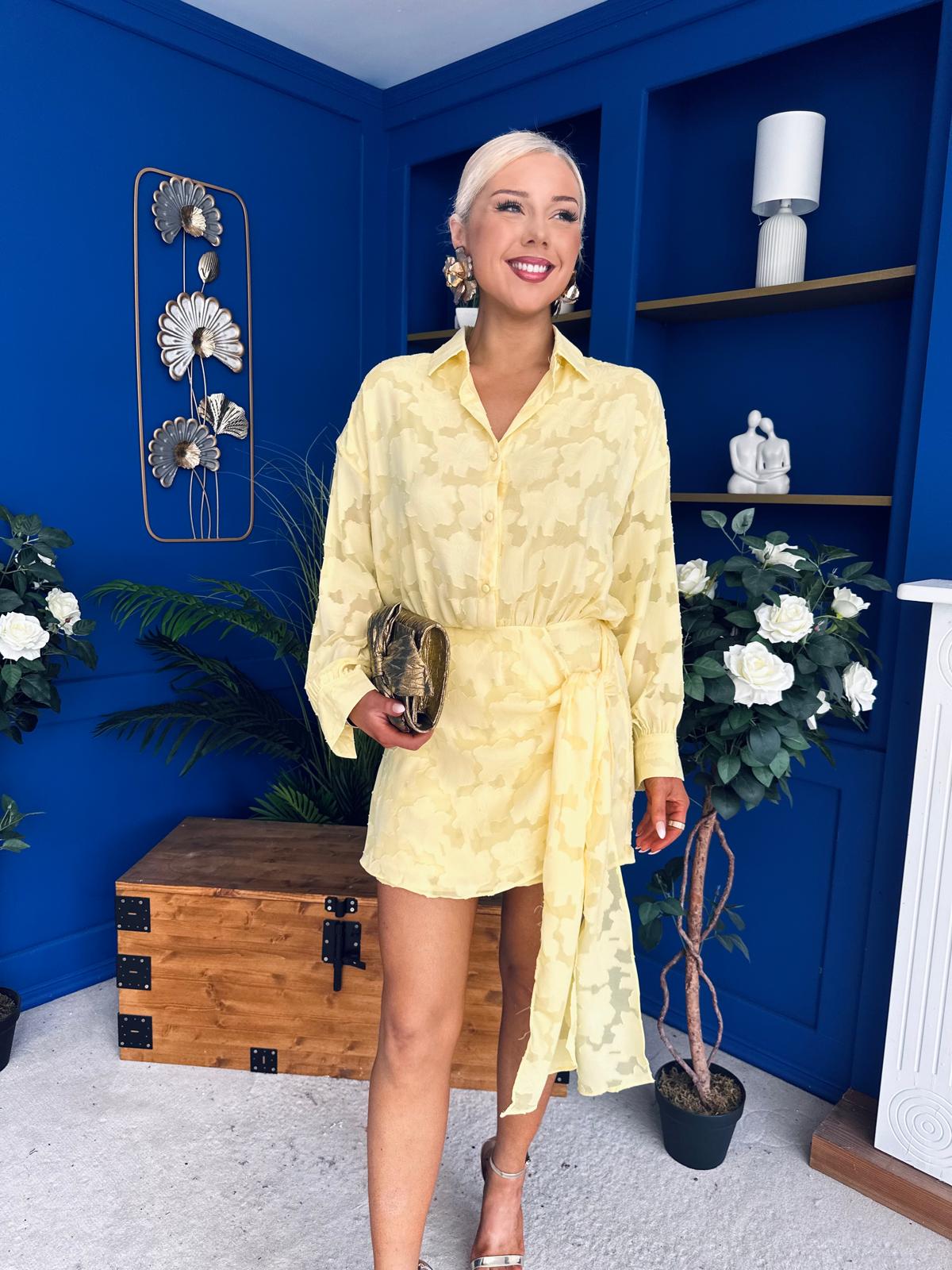 Primrose Drape Detail Mini Dress Burnout Yellow