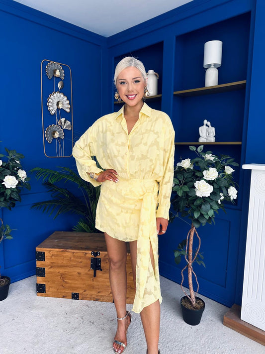 Primrose Drape Detail Mini Dress Burnout Yellow