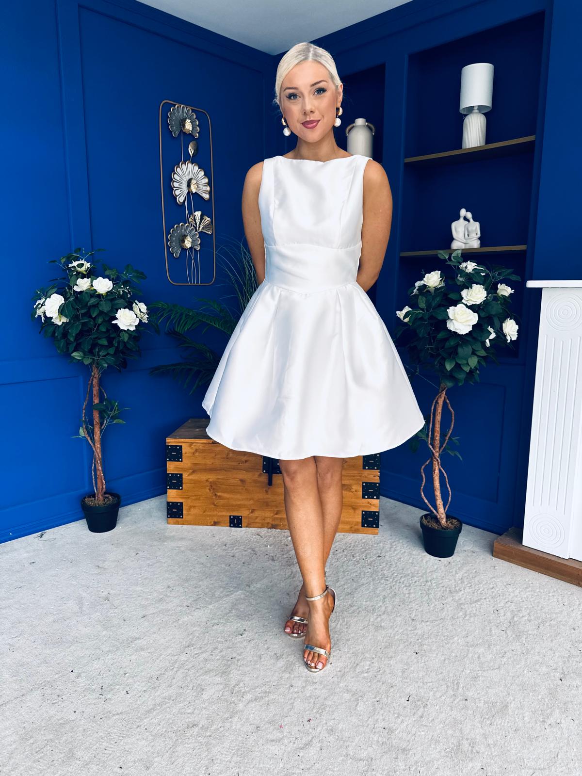 Freesia Boat Neck Structured Mini Dress Ivory