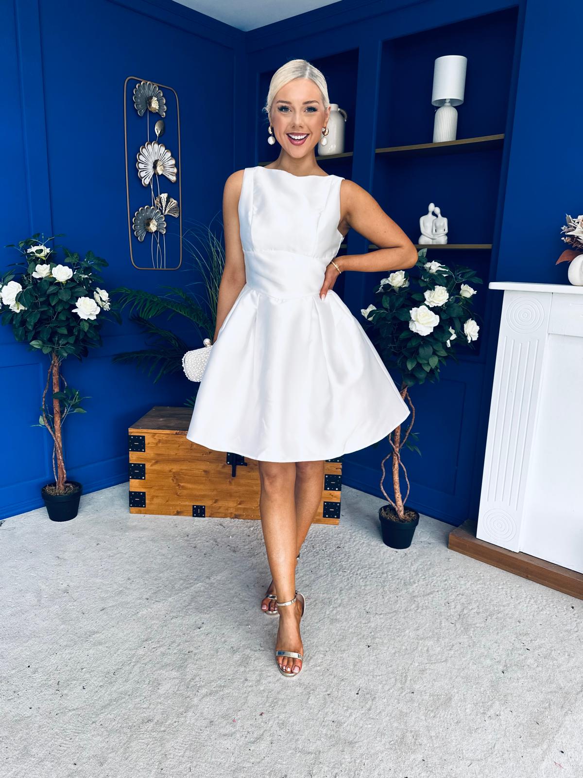 Freesia Boat Neck Structured Mini Dress Ivory