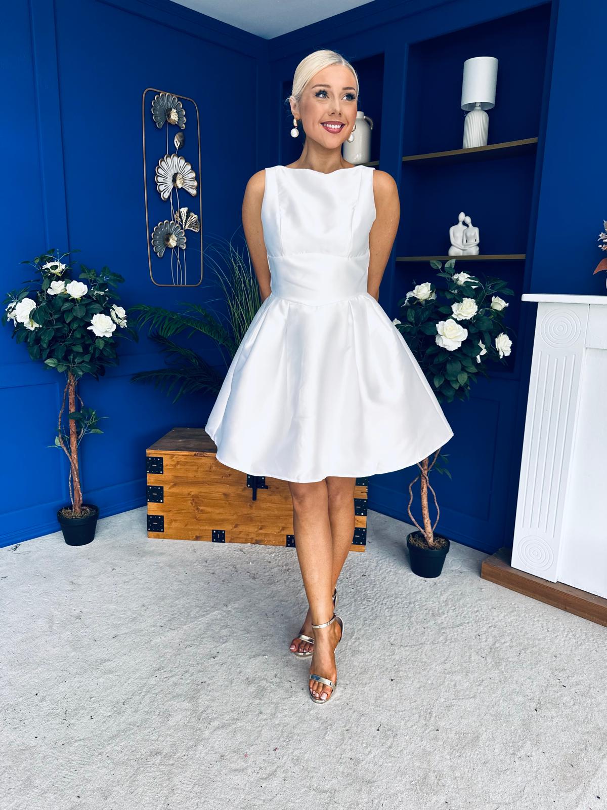 Freesia Boat Neck Structured Mini Dress Ivory