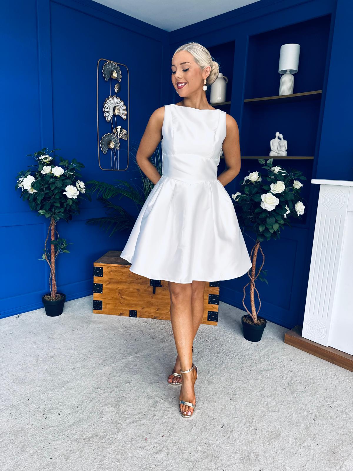 Freesia Boat Neck Structured Mini Dress Ivory