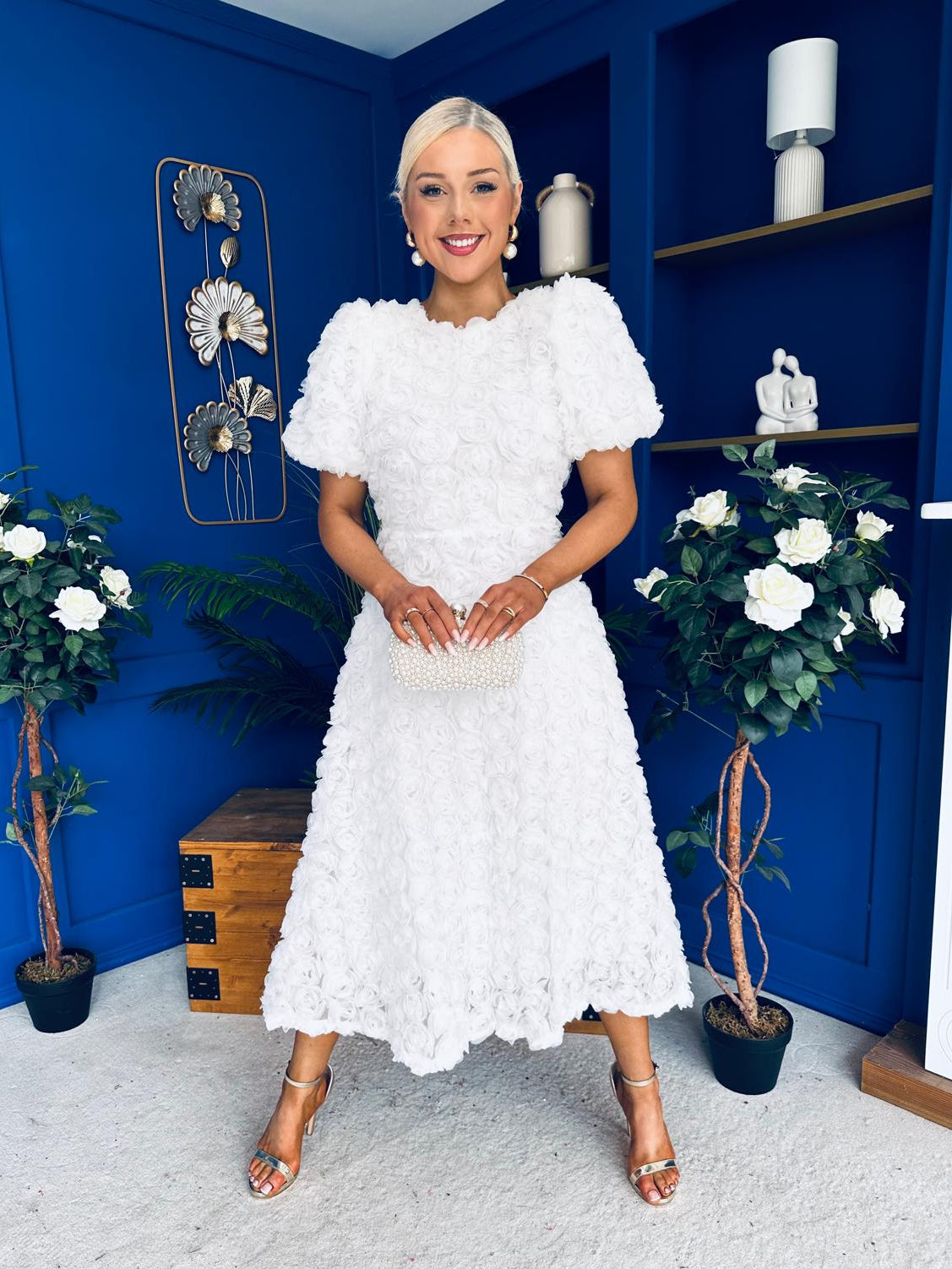 Pippa 3D Floral Occasion Dress White