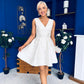 Cynthia V Neck Skater Skater Mini Dress Ivory