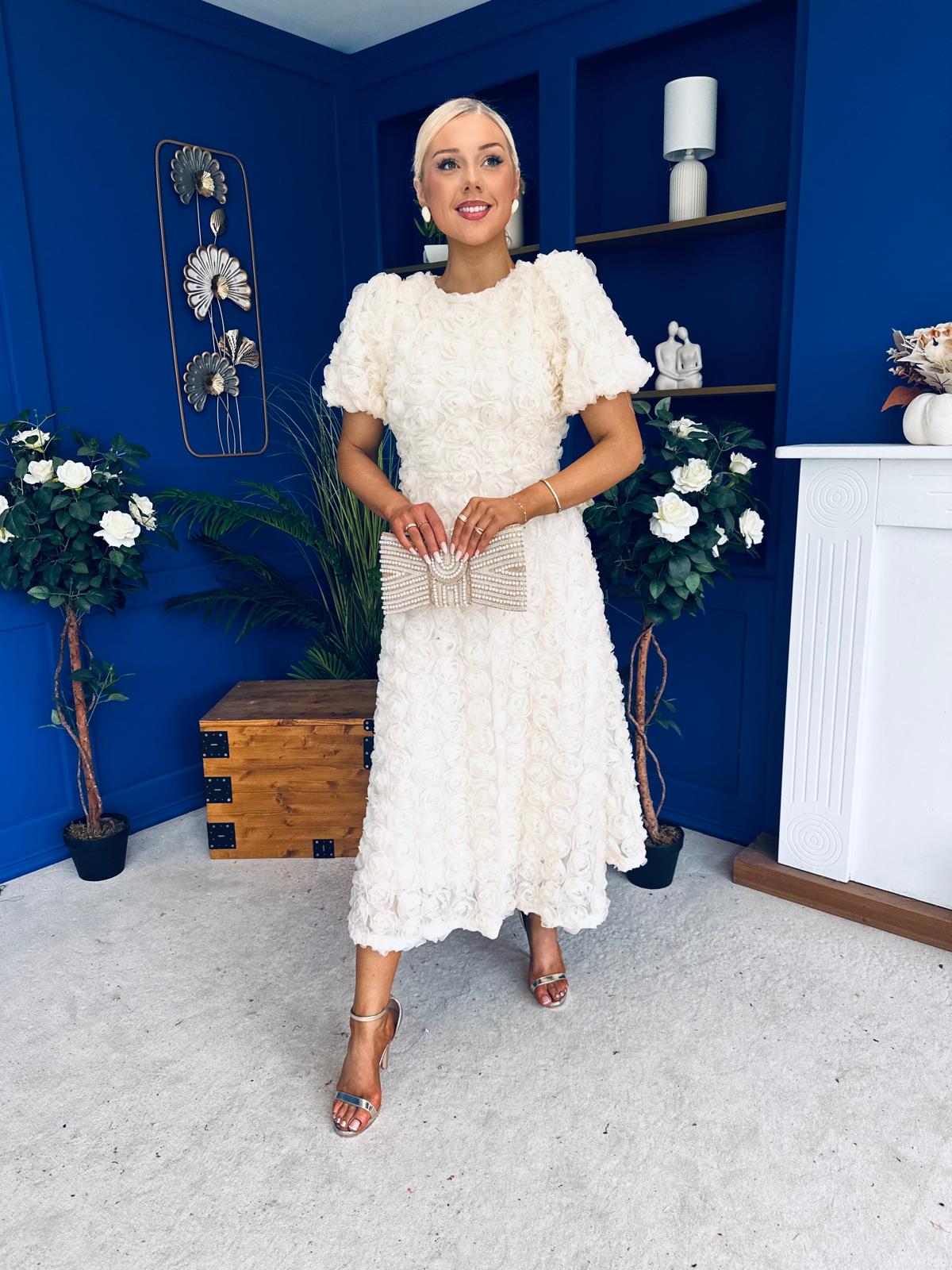 Pippa 3D Floral Occasion Dress Cream