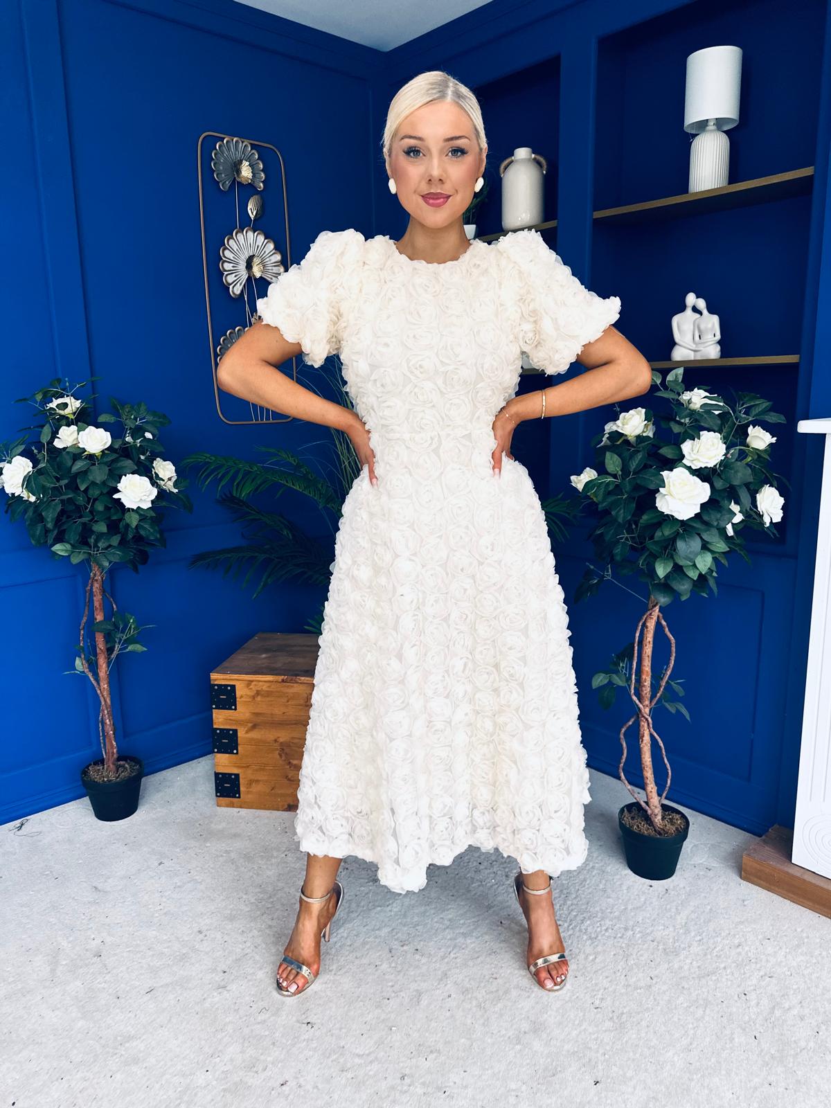 Pippa 3D Floral Occasion Dress Cream