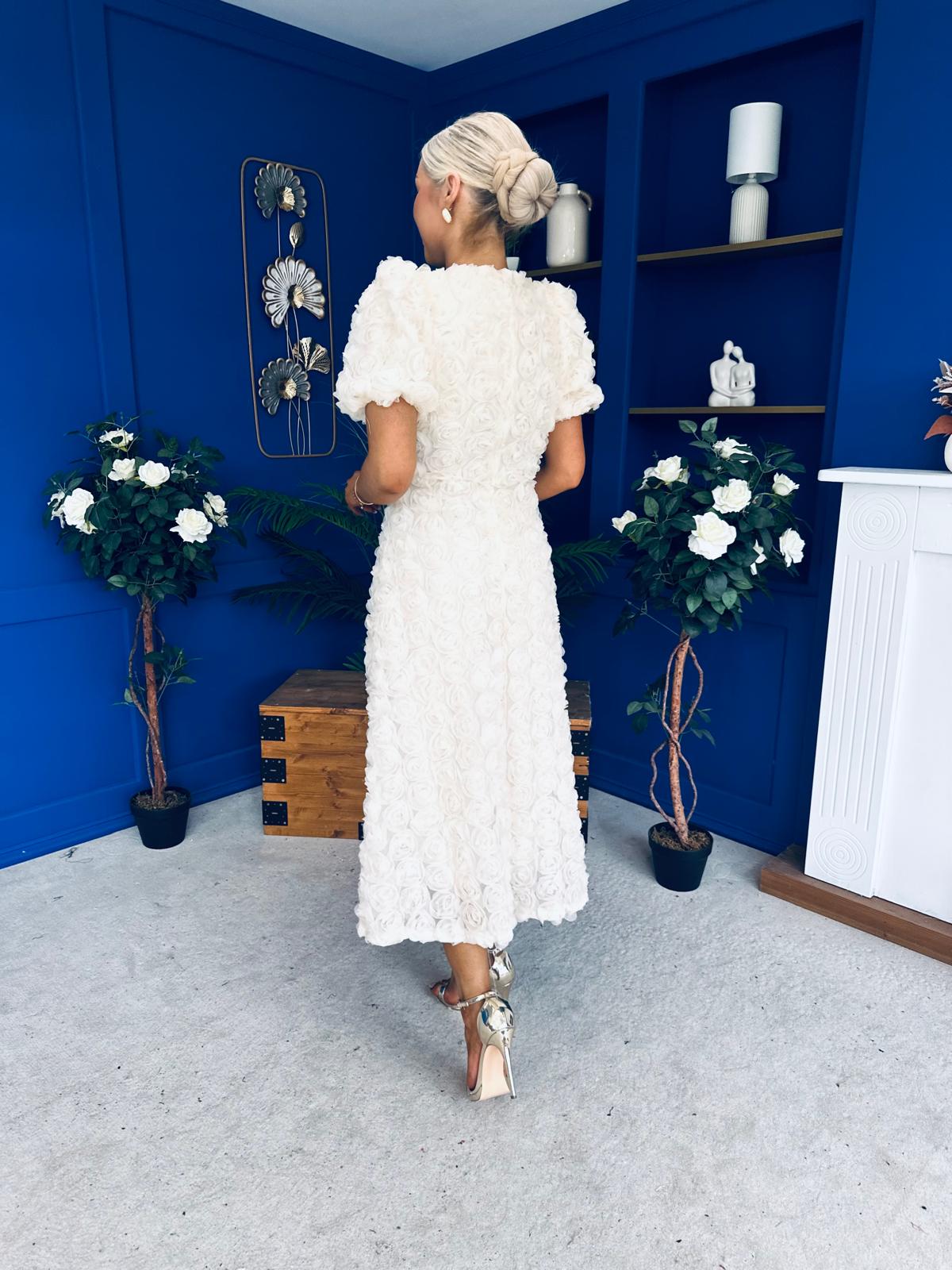 Pippa 3D Floral Occasion Dress Cream