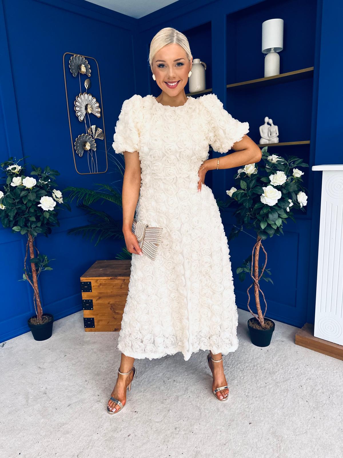 Pippa 3D Floral Occasion Dress Cream