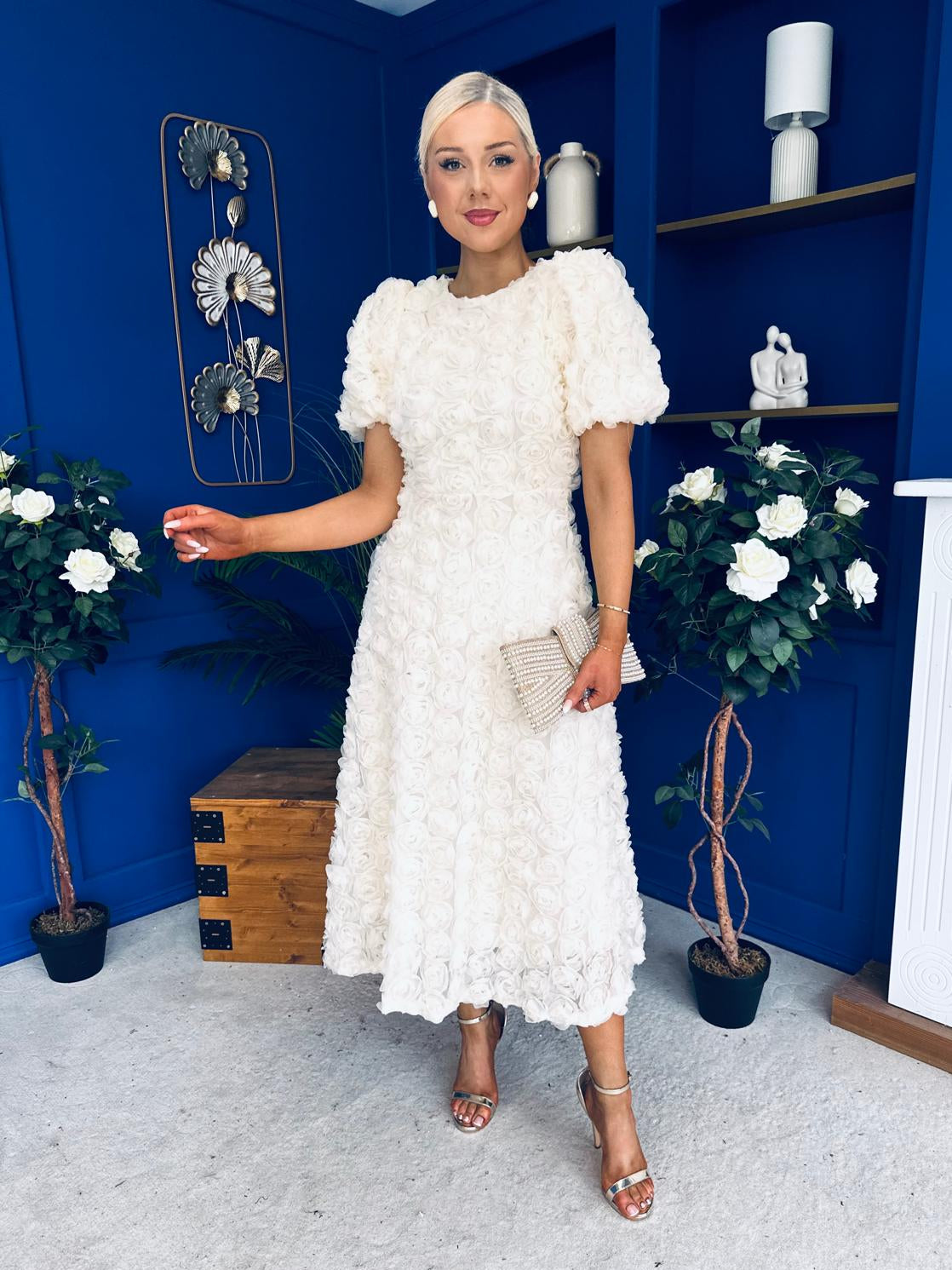 Pippa 3D Floral Occasion Dress Cream