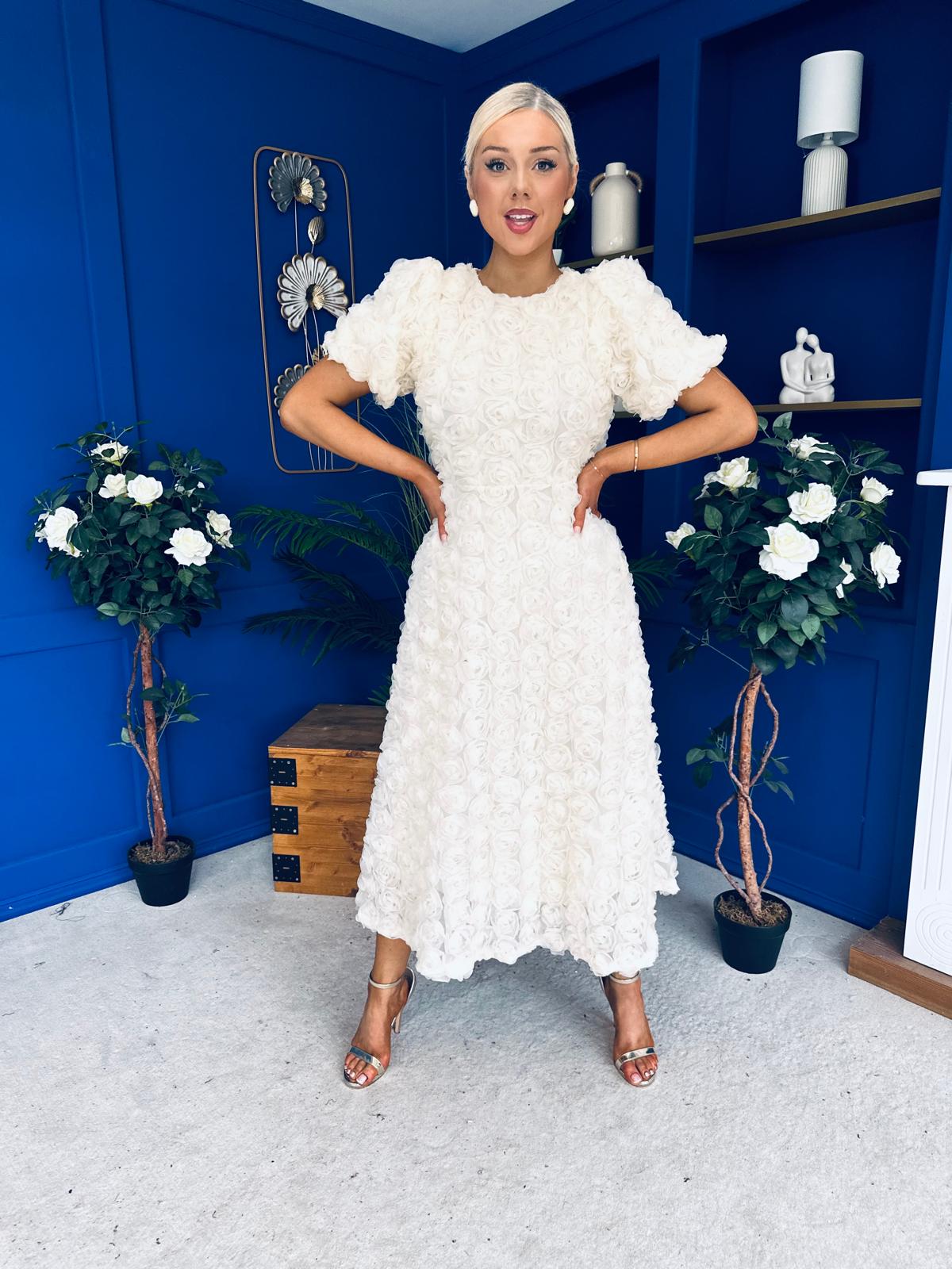 Pippa 3D Floral Occasion Dress Cream