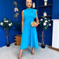 Joanna High Neck Bow Detail Midi Dress Cyan Blue
