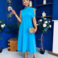 Joanna High Neck Bow Detail Midi Dress Cyan Blue