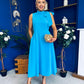 Joanna High Neck Bow Detail Midi Dress Cyan Blue