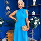 Joanna High Neck Bow Detail Midi Dress Cyan Blue
