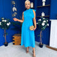 Joanna High Neck Bow Detail Midi Dress Cyan Blue