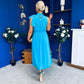 Joanna High Neck Bow Detail Midi Dress Cyan Blue