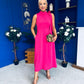 Joanna High Neck Bow Detail Midi Dress Fuchsia