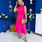 Joanna High Neck Bow Detail Midi Dress Fuchsia