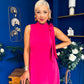 Joanna High Neck Bow Detail Midi Dress Fuchsia
