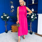 Joanna High Neck Bow Detail Midi Dress Fuchsia