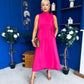 Joanna High Neck Bow Detail Midi Dress Fuchsia